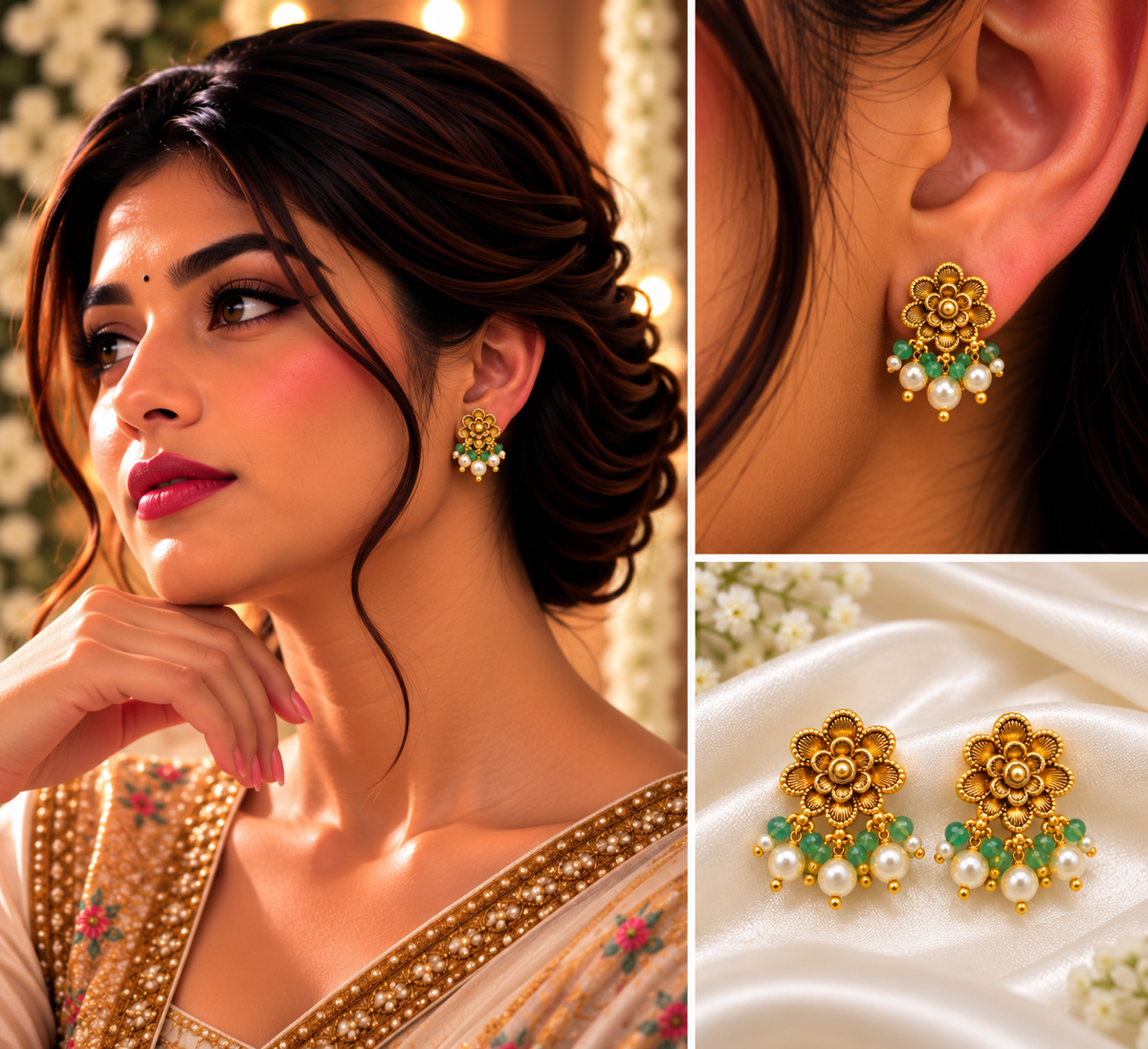 Emerald Floral Earrings