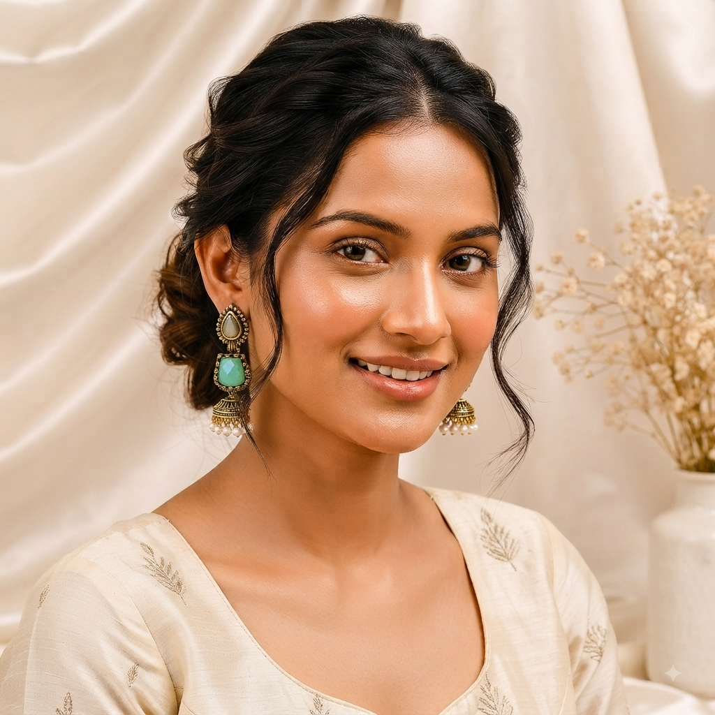 Elegant Emerald Green Jhumka Earrings