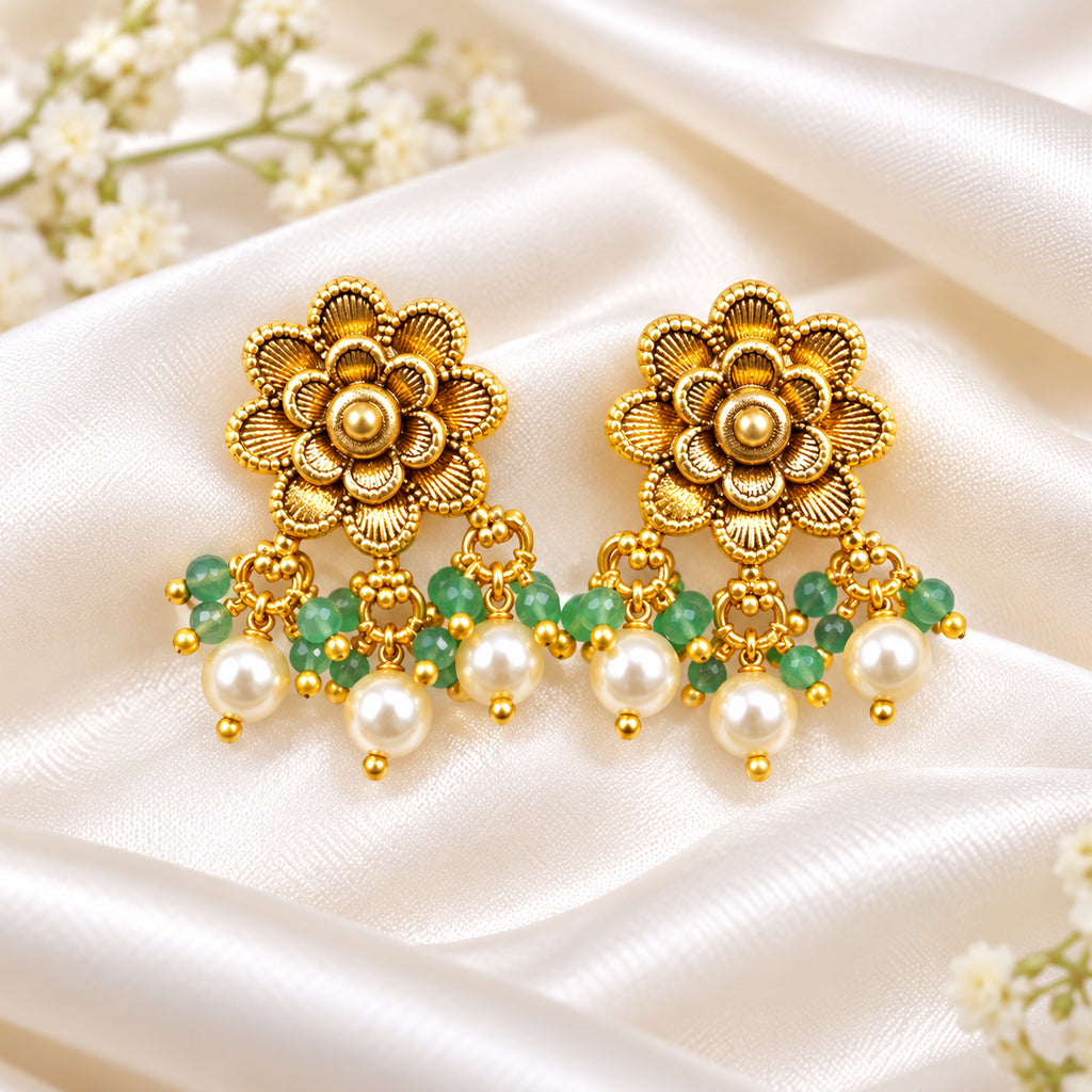 Emerald Floral Earrings