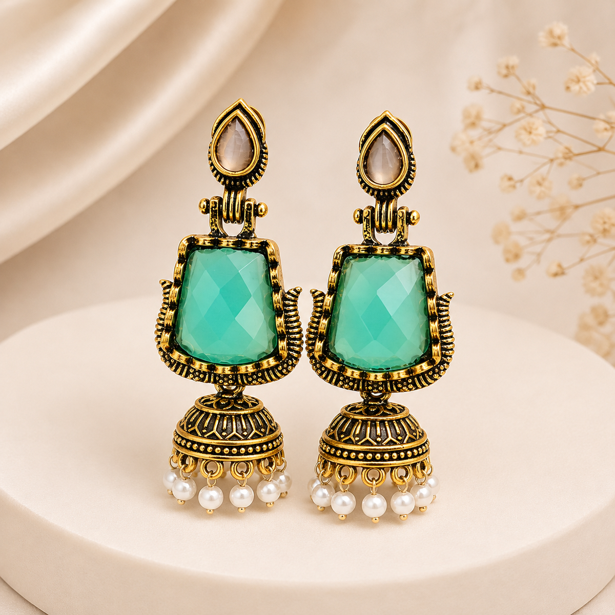 Elegant Emerald Green Jhumka Earrings