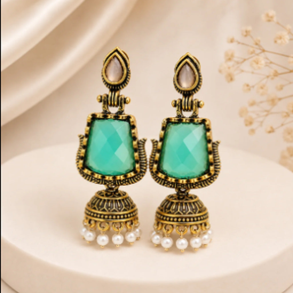 Elegant Emerald Green Jhumka Earrings